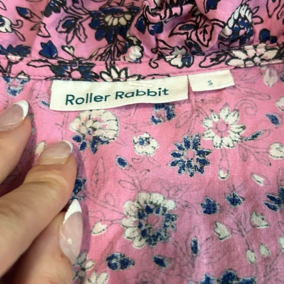 ROLLER RABBIT Cluny Brita Wrap Top Women S Pink Floral Ruffle V Neck Puff Sleeve - Picture 8 of 14